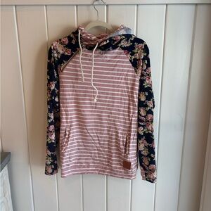 Pink Striped Floral Hoodie